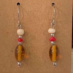 💐5/25 glass bead red stone chip dangle from elegant boho earrings